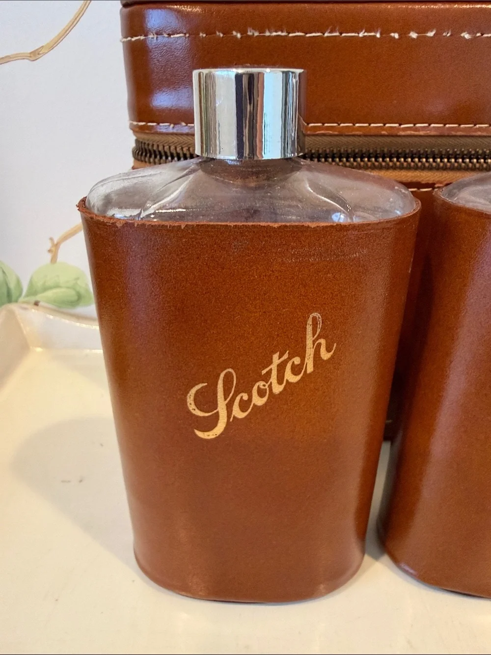 Vintage Leather Travel Bar Flask Case by Tommy Traveler